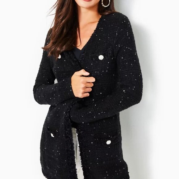Lilly Pulitzer Averlie Black Sequin Cardigan Size XS NWT - Picture 2 of 8